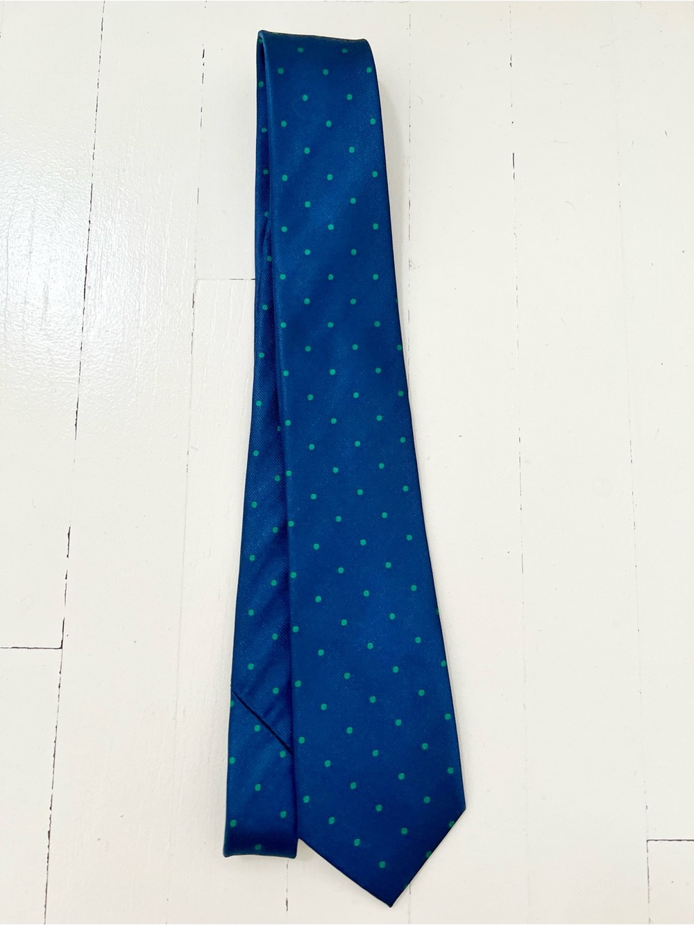 Lands’ End Blue Tie with Green Polka Dot